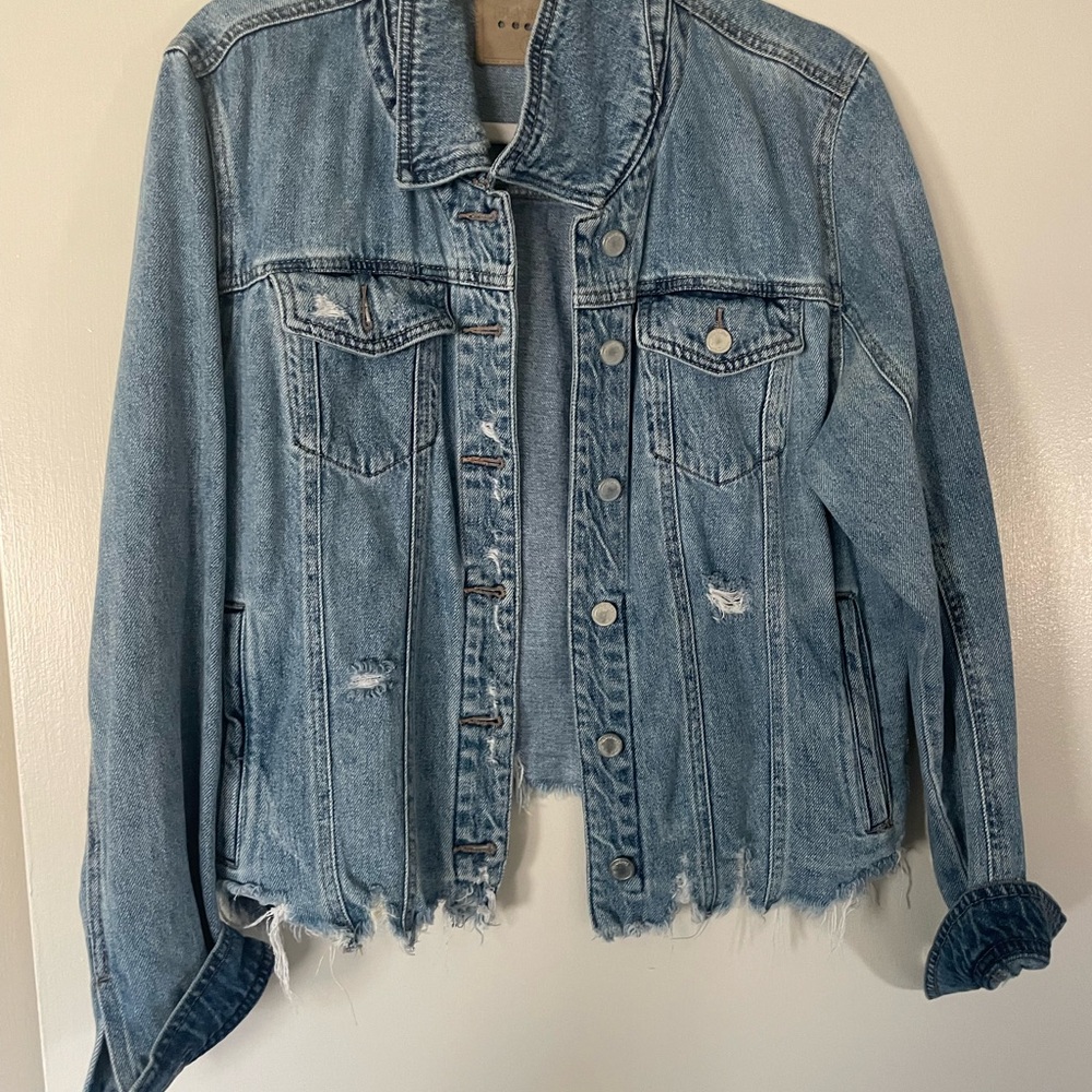 Denim & Flower Light Blue Distressed Jean Jacket